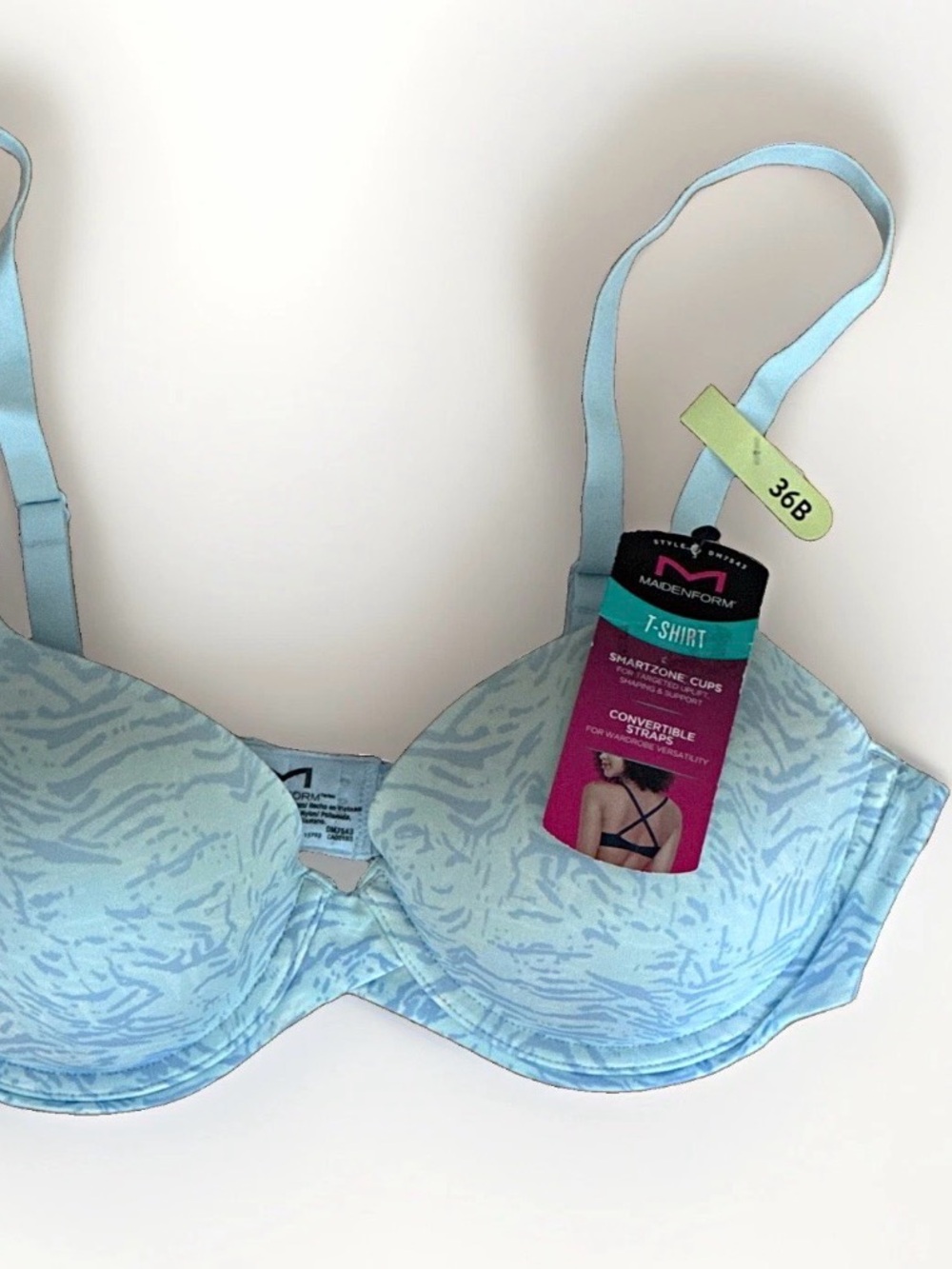Maidenform Light Blue Printed T-Shirt Bra with Convertible Straps